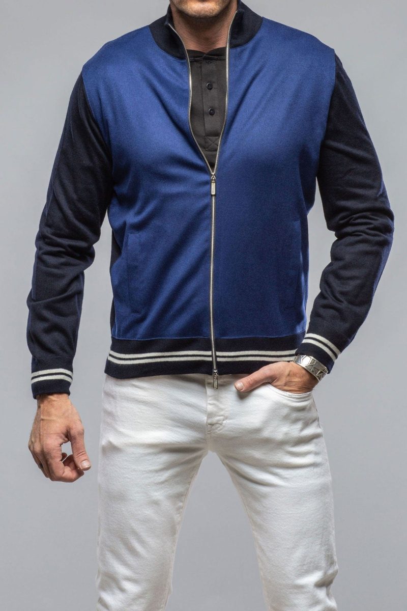 stile latino entoto cashmere baseball jacket in navy mens sweaters axels vail 40595837255914