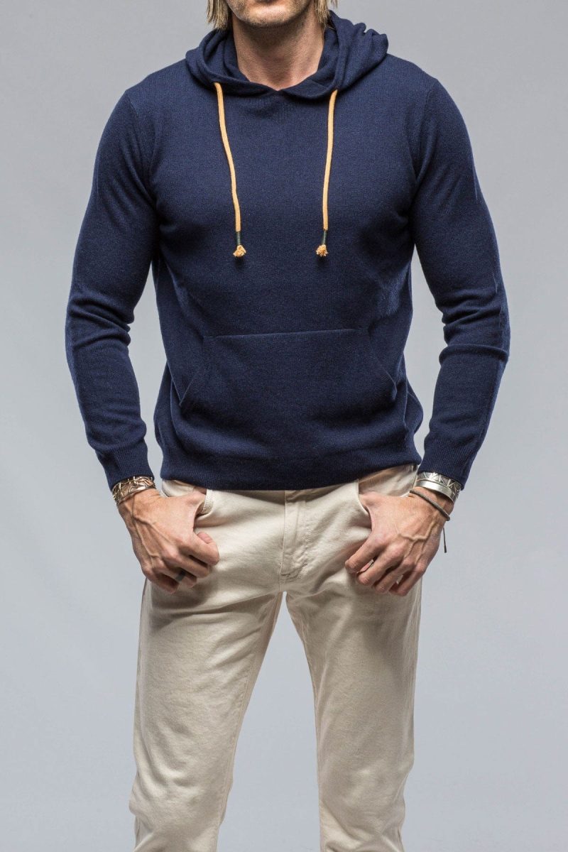 stile latino florio hooded cashmere sweater in navy mens sweaters axels vail 38819036463338