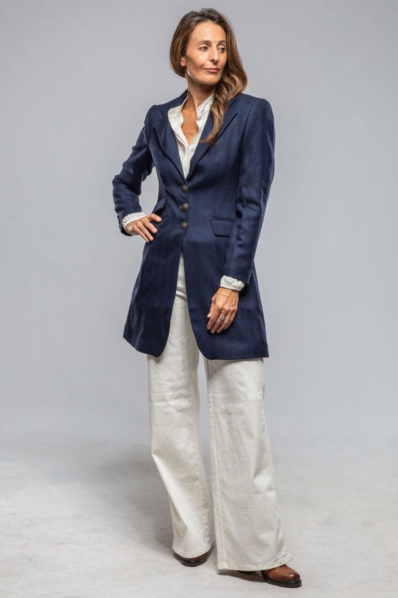 t ba annemarie short coat in blue herringbone ladies tailored jackets axels vail 40287529697514