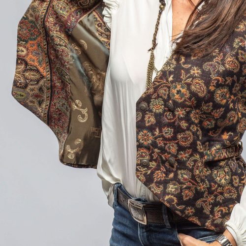 t ba english strap vest in black paisley jacquard ladies tailored vests axels vail 40375794827498