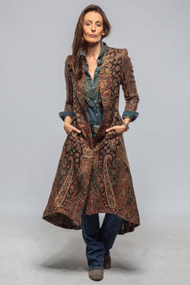 t ba long morgana coat in black red green paisley ladies tailored jackets axels vail 40375795679466