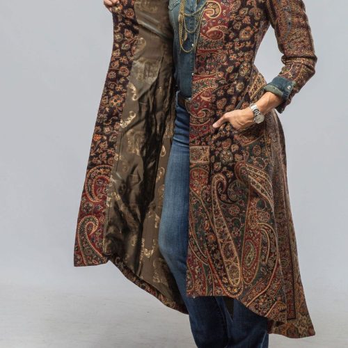 t ba long morgana coat in black red green paisley ladies tailored jackets axels vail 40375795745002