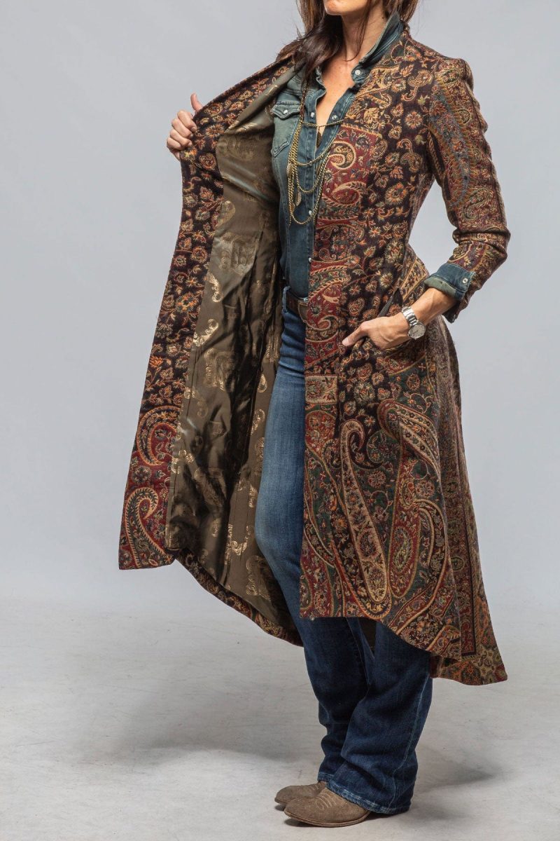 t ba long morgana coat in black red green paisley ladies tailored jackets axels vail 40375795745002