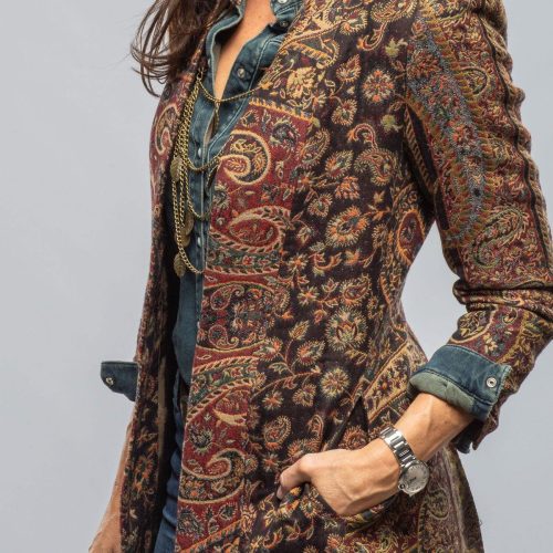 t ba long morgana coat in black red green paisley ladies tailored jackets axels vail 40375795876074