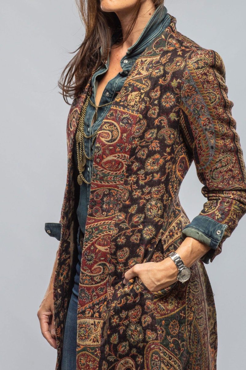 t ba long morgana coat in black red green paisley ladies tailored jackets axels vail 40375795876074