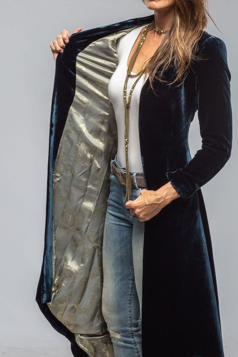 t ba long morgana in silk velvet in navy blue ladies tailored jackets axels vail 40312430887146