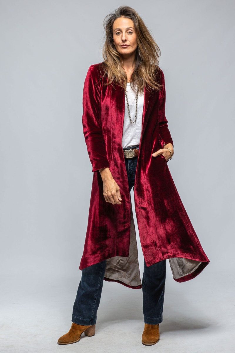 t ba long morgana silk velvet coat in wine ladies tailored axels vail 39443445088490