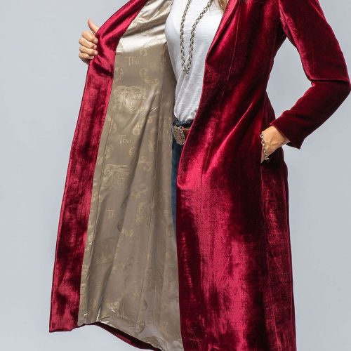 t ba long morgana silk velvet coat in wine ladies tailored axels vail 39443445121258