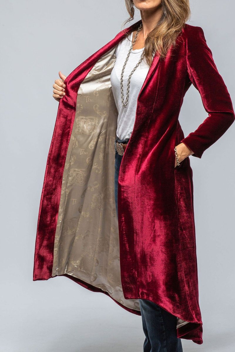 t ba long morgana silk velvet coat in wine ladies tailored axels vail 39443445121258