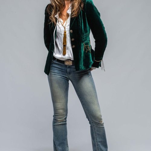 t ba mariane rock jkt in emerald velvet w gold chain details ladies tailored jackets axels vail 37803801870570