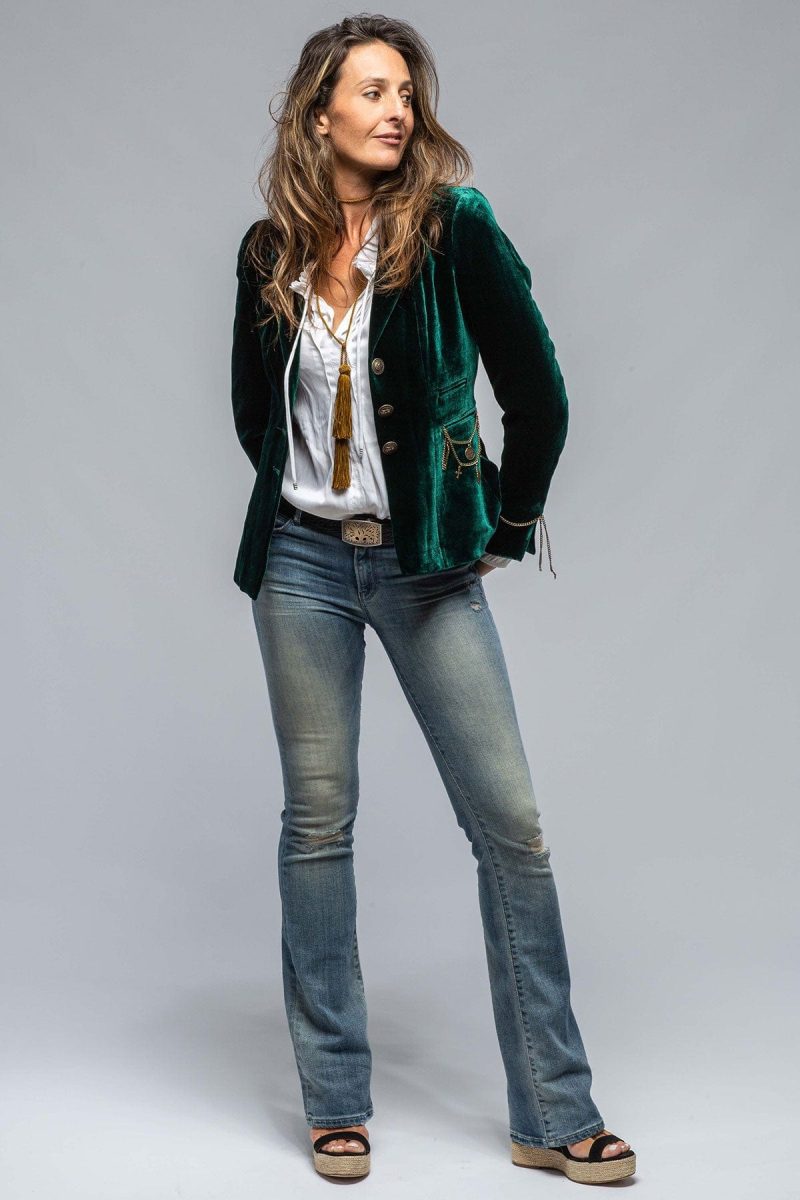 t ba mariane rock jkt in emerald velvet w gold chain details ladies tailored jackets axels vail 37803801870570