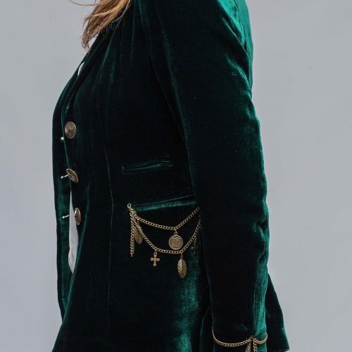 t ba mariane rock jkt in emerald velvet w gold chain details ladies tailored jackets axels vail 37803802886378