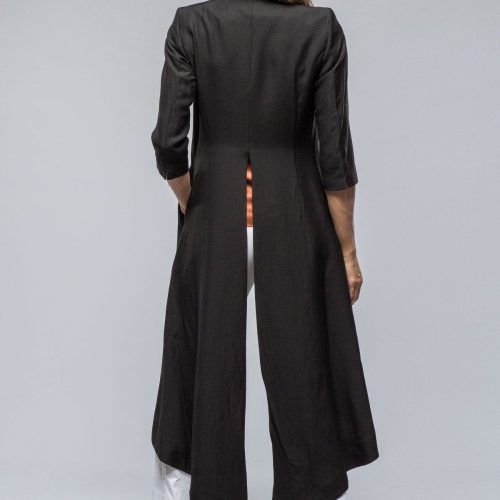 t ba morgana long coat in black black matte viscose linen ladies tailored jackets axels vail 39117064863978