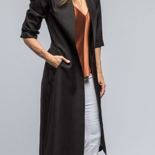 t ba morgana long coat in black black matte viscose linen ladies tailored jackets axels vail 39117064896746