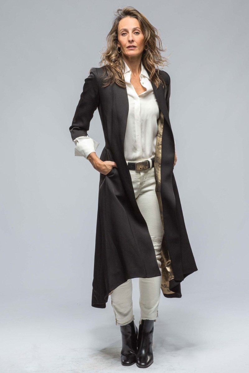 t ba morgana long coat in black sharkskin ladies tailored jackets axels vail 38560847757546