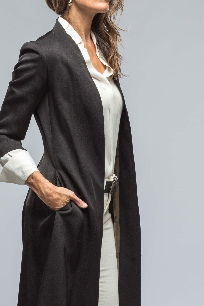 t ba morgana long coat in black sharkskin ladies tailored jackets axels vail 38560847986922