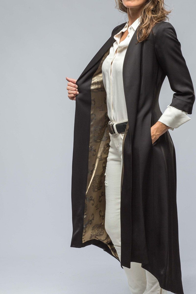 t ba morgana long coat in black sharkskin ladies tailored jackets axels vail 38560848019690