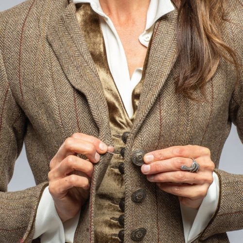 t ba ribbons tweed jkt w khaki velvet details ladies tailored sport coats axels vail 39402752934122