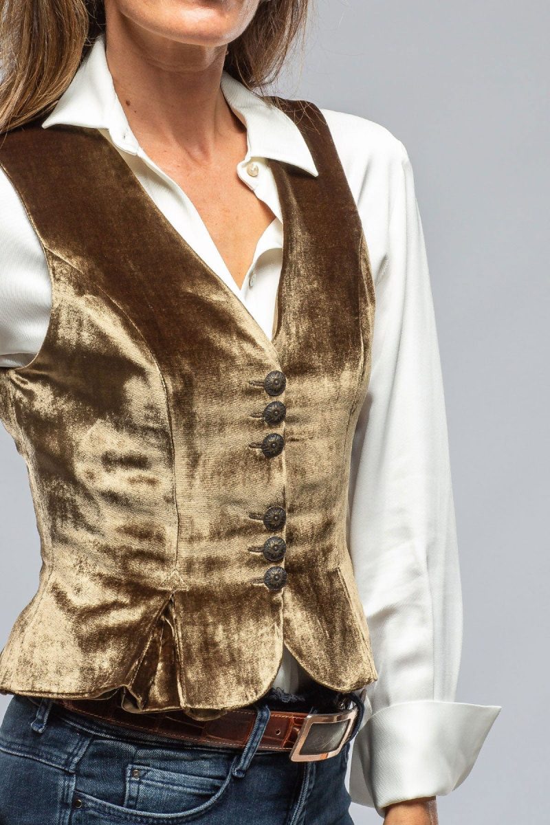 t ba tavira velvet front vest in khaki ladies tailored vests axels vail 39402760700138