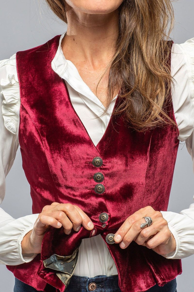 t ba tavira velvet front vest in wine ladies tailored vests axels vail 39402758963434