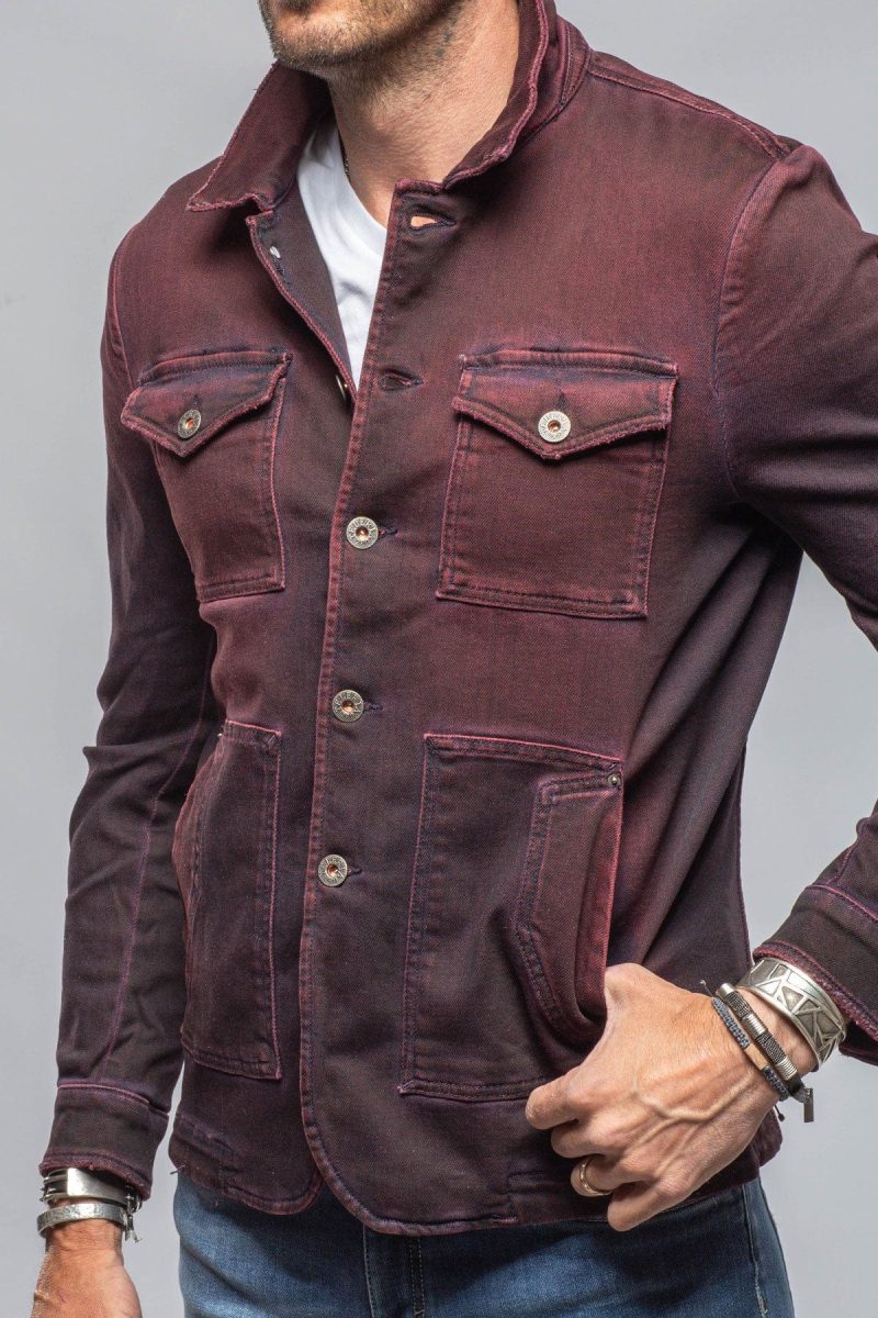 teleria zed chase denim jacket in bordeaux mens outerwear overshirts axels vail 40507365097706