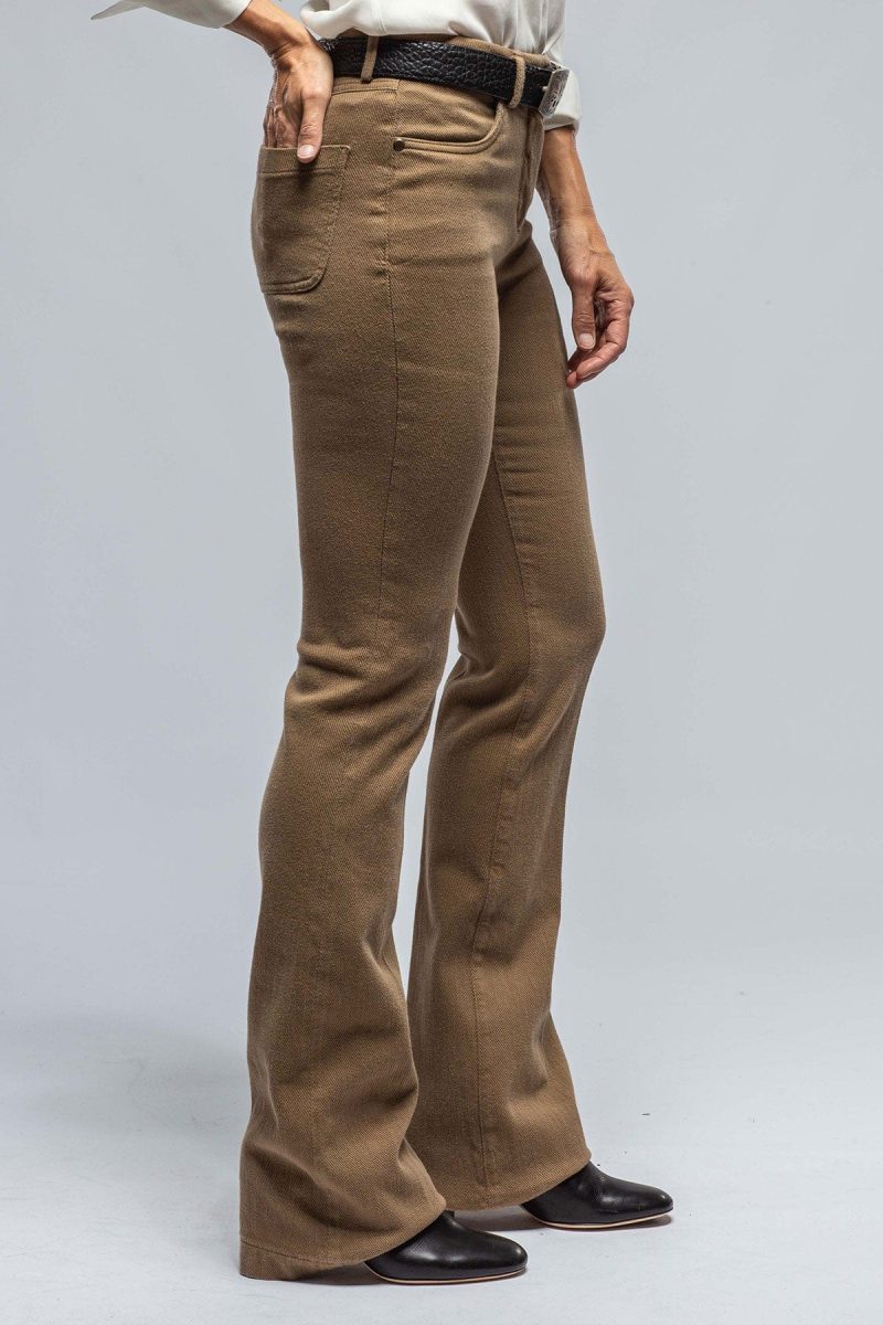 via masini 80 selma stretch cord flare pant in khaki shadow ladies pants axels vail 38053218549994