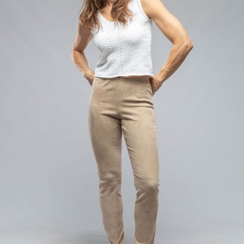 via masini 80 tania stretch suede pant in beige ladies pants axels vail 37011681640682