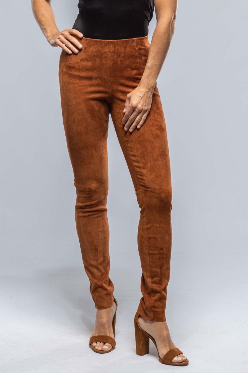 via masini 80 tania stretch suede pant in cognac ladies pants axels vail 38244986388714