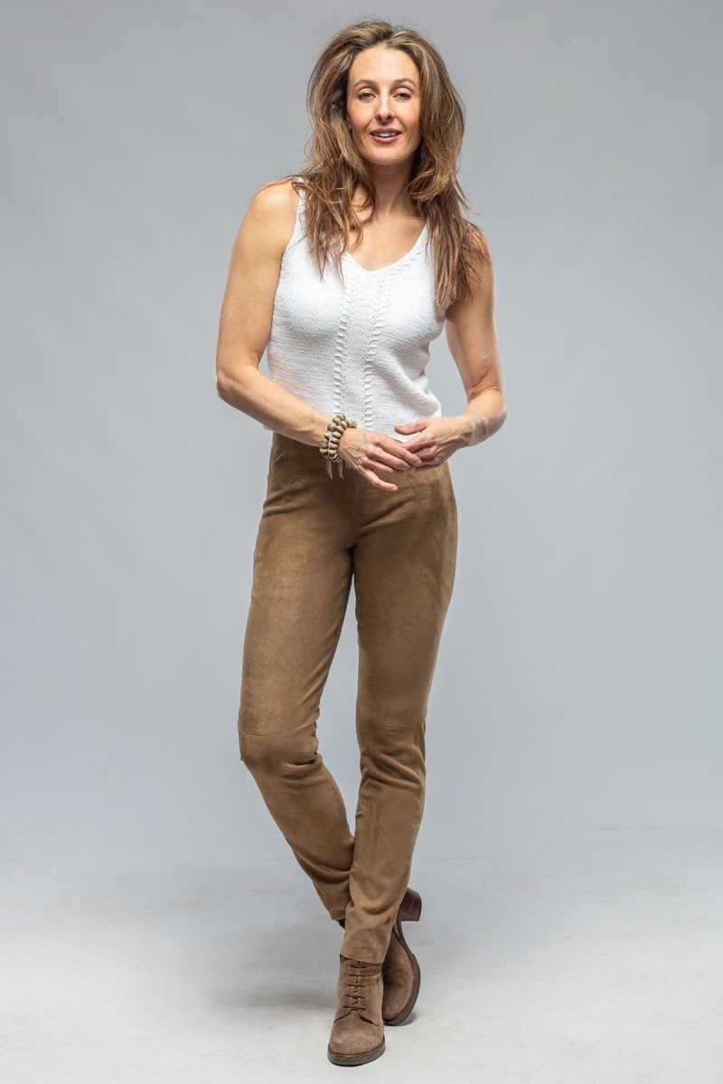 via masini 80 tania stretch suede pant in desert sand ladies pants axels vail 37011717849322