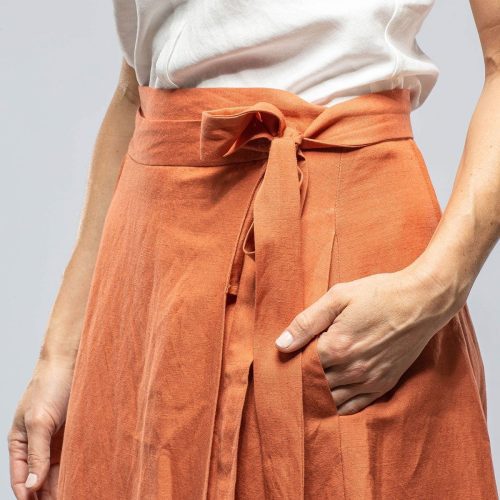 voz casandra wrap linen skirt in persimmons ladies skirts axels vail 39966420992234