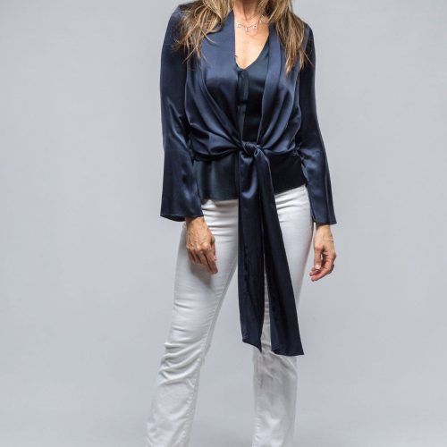 voz frontward wrap blouse in navy ladies blouses axels vail 39147649204458