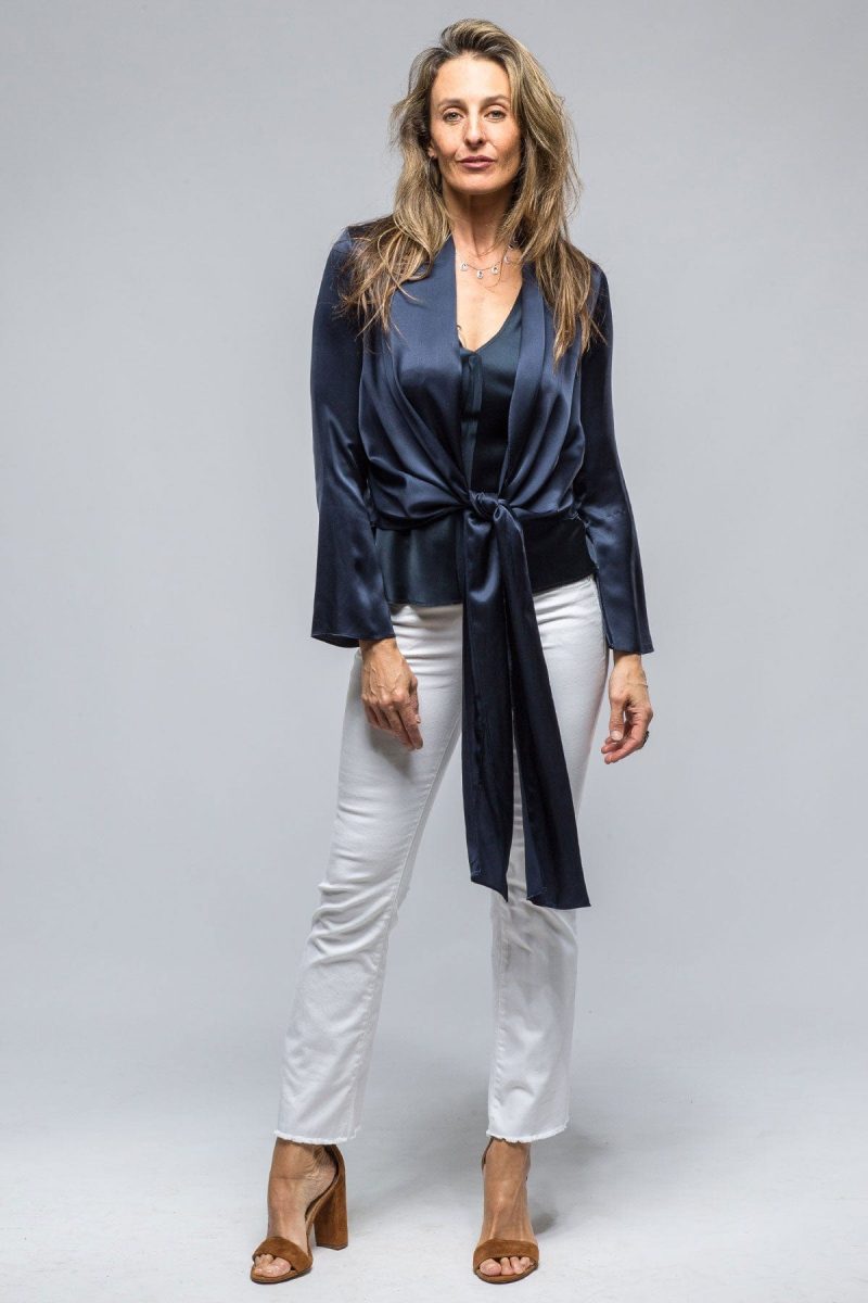 voz frontward wrap blouse in navy ladies blouses axels vail 39147649204458