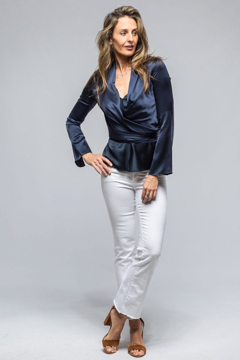 voz frontward wrap blouse in navy ladies blouses axels vail 39147649302762