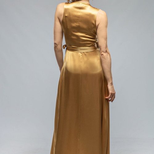 voz frontward wrap dress in gold ladies evening wear axels vail 36754582929642