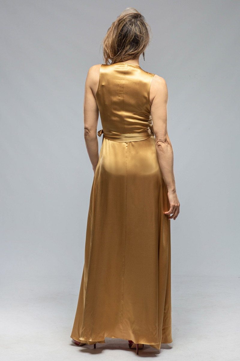 voz frontward wrap dress in gold ladies evening wear axels vail 36754582929642