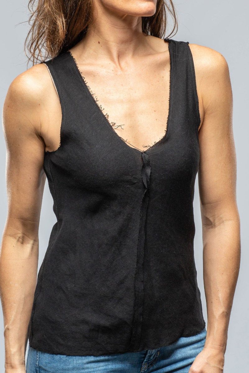 voz salamanca raw edge linen tank in black ladies blouses axels vail 39889718214890