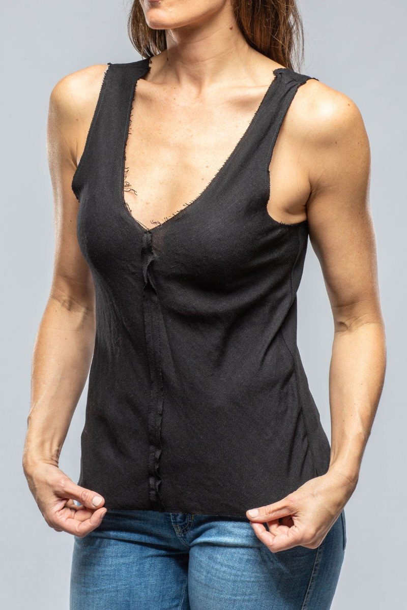 voz salamanca raw edge linen tank in black ladies blouses axels vail 39889718280426